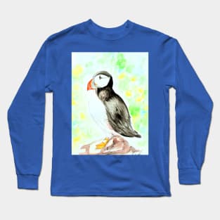 Puffin Watercolour Painting Long Sleeve T-Shirt